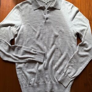 REISS 100% Merino Wool Long Sleeve Polo Shirt Gray